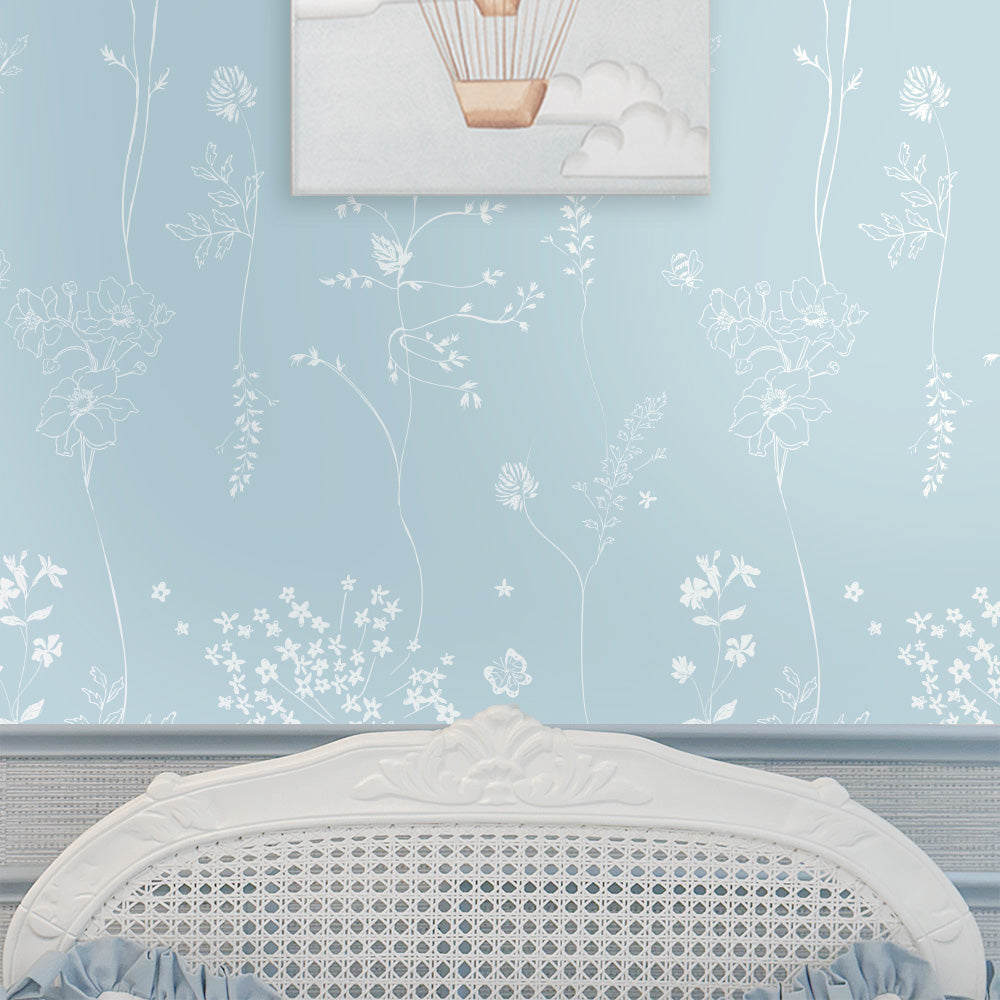 Papel Chuva De Flores Azul Quartz ( Faixa 3.40 H )