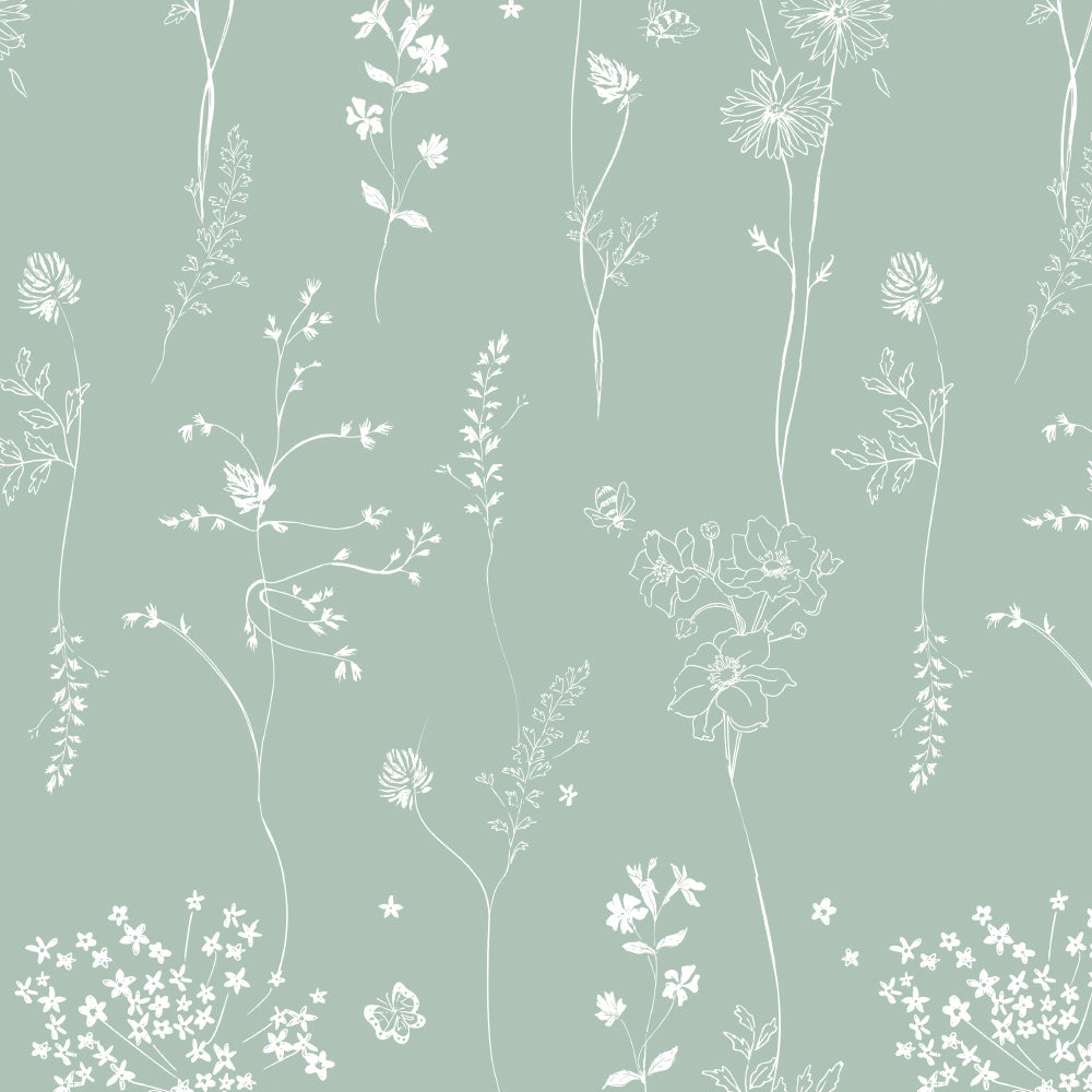 Papel Chuva De Flores Verde Celadon ( Faixa 2.80 H )
