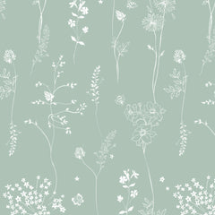 Papel Chuva De Flores Verde Celadon ( Faixa 2.80 H )