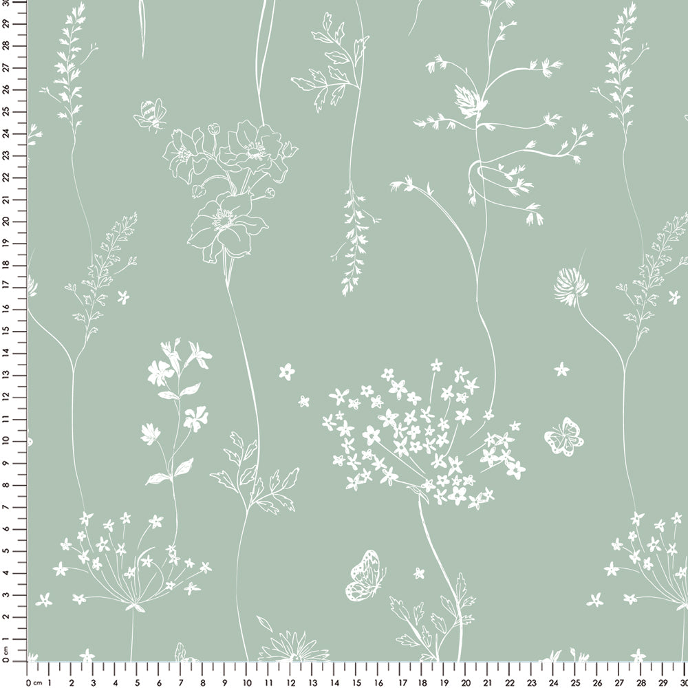 Papel Chuva De Flores Verde Celadon ( Faixa 2.80 H )