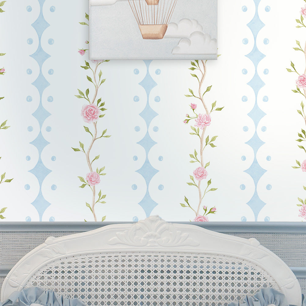 Papel Rose Garden Listras Azul Quartz  ( Faixa 3.40 H )