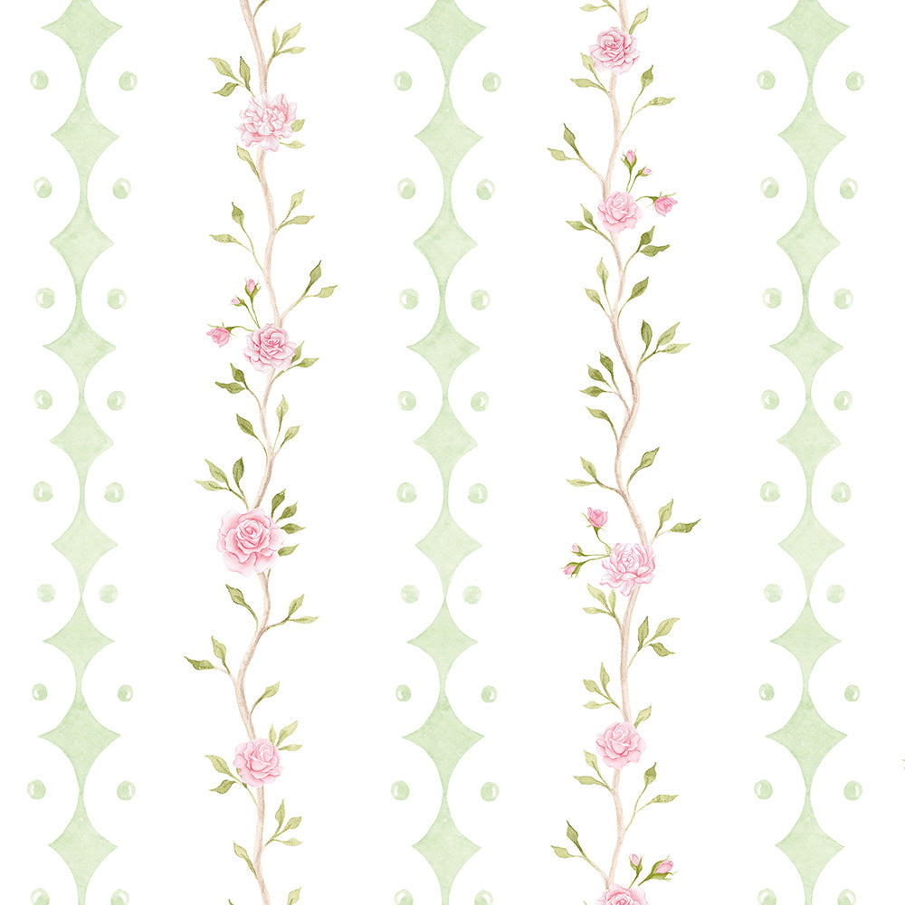 Papel Rose Garden Listras Verde ( Faixa 1.70 H )