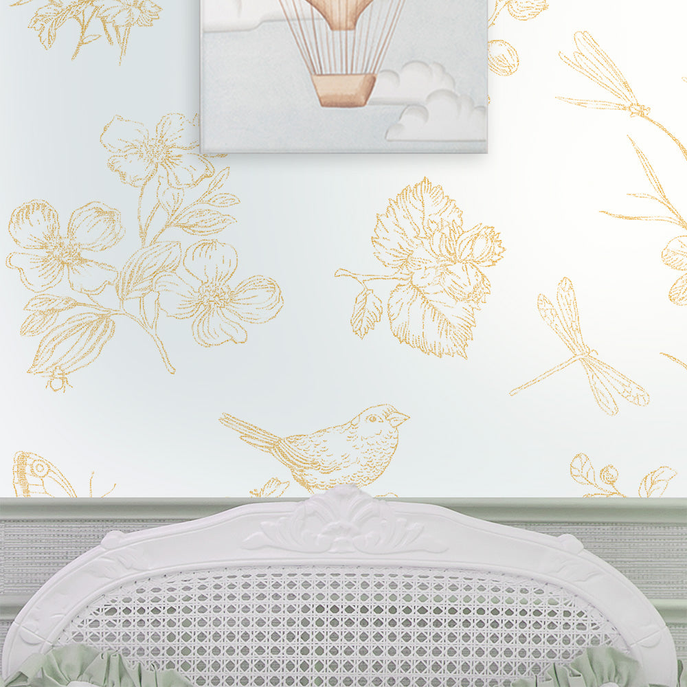 Papel Toile Borboletas Amarelo  ( Faixa 1.70 H )