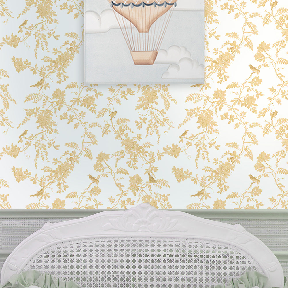 Papel Toile Pássaros Amarelo  ( Faixa 1.70 H )