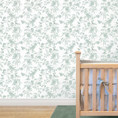Papel Toile Pássaros Verde Celadon  ( Faixa 1.70 H )