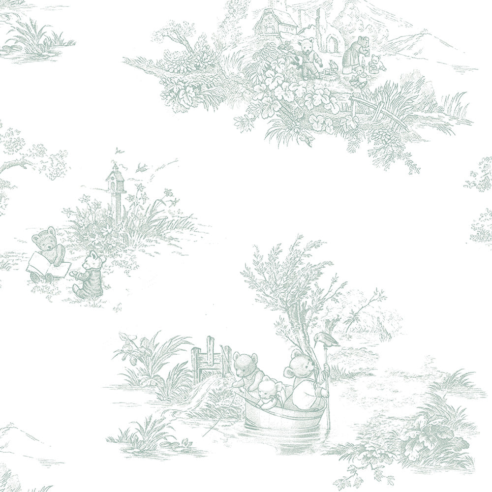 Papel Toile De Urso Verde Celadon ( Faixa 3.40 H )